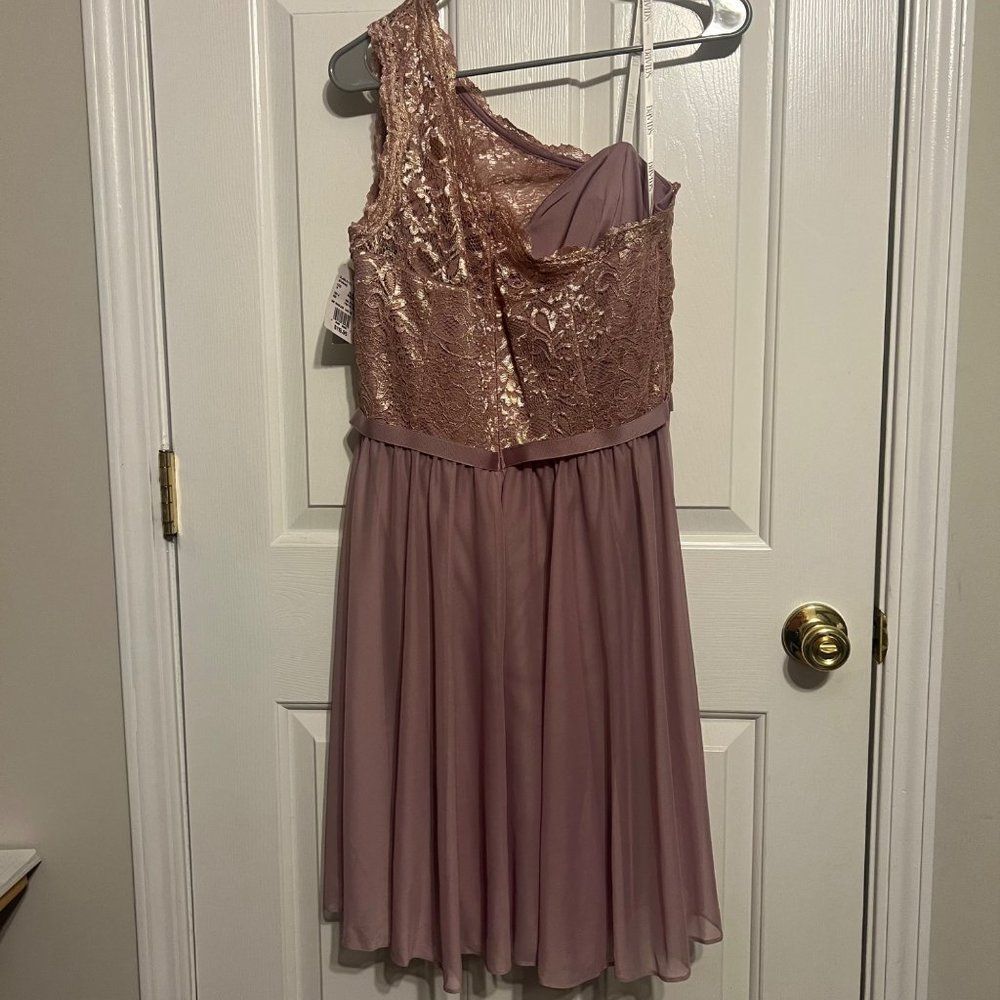 David's Bridal Womens Formal Short Dress One Shoulder Lace Sz 14 Bridesmaid Prom - Picture 5 of 10